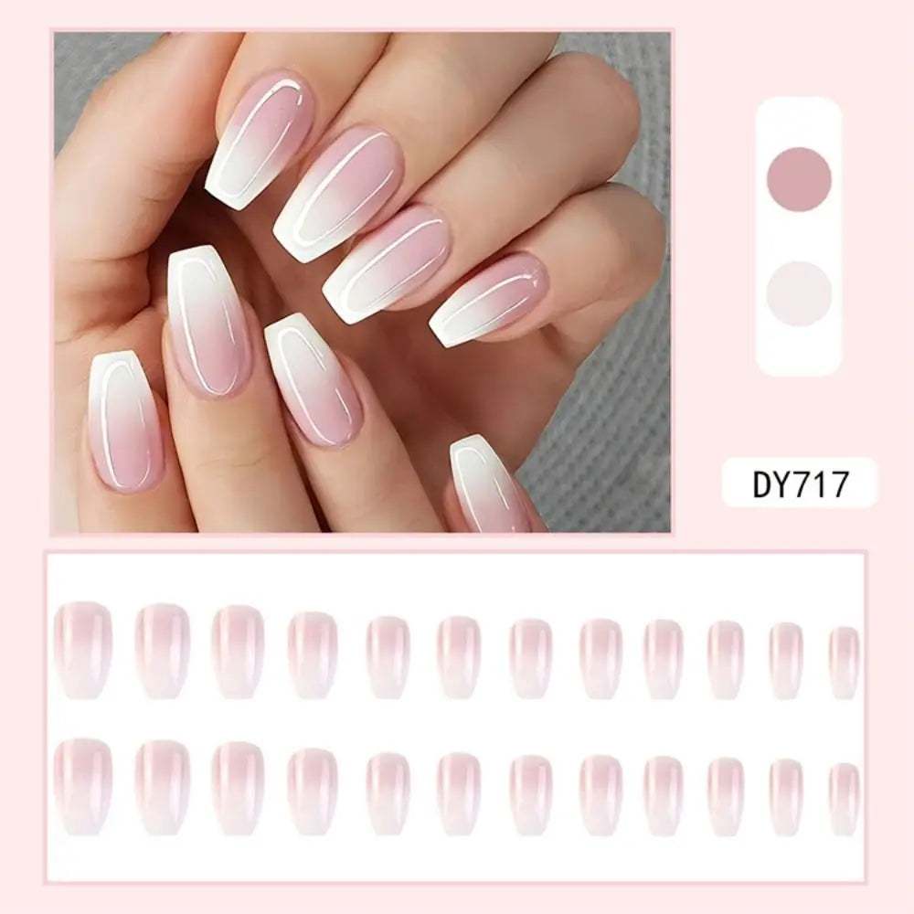 24 stk. Gradient Falske Negler Fransk Ballerina Negler Vanntett Falske Medium Kiste Falske Negler Fingernegler Press-on Negler Tips