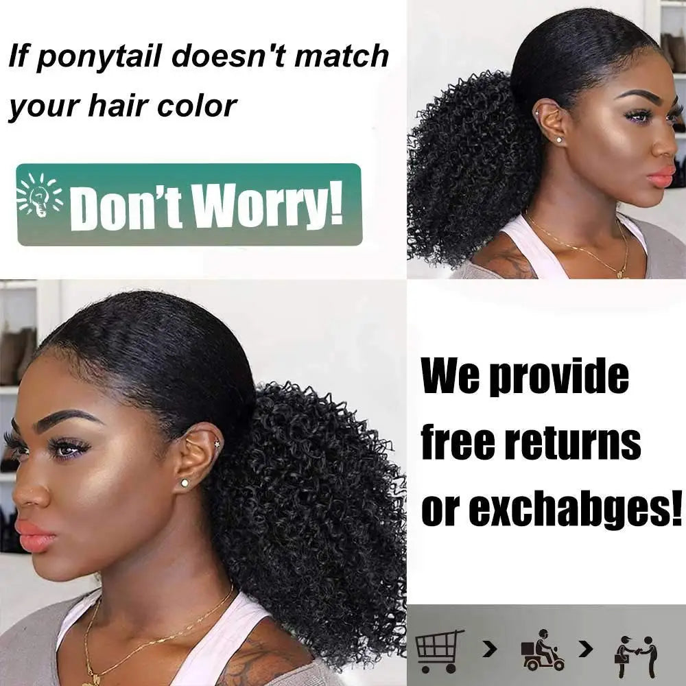 Extensions de cheveux synthétiques queue de cheval Afro Kinky Curly de 10 pouces, extensions de cheveux naturels Remy vierges noires, postiches pour femmes noires