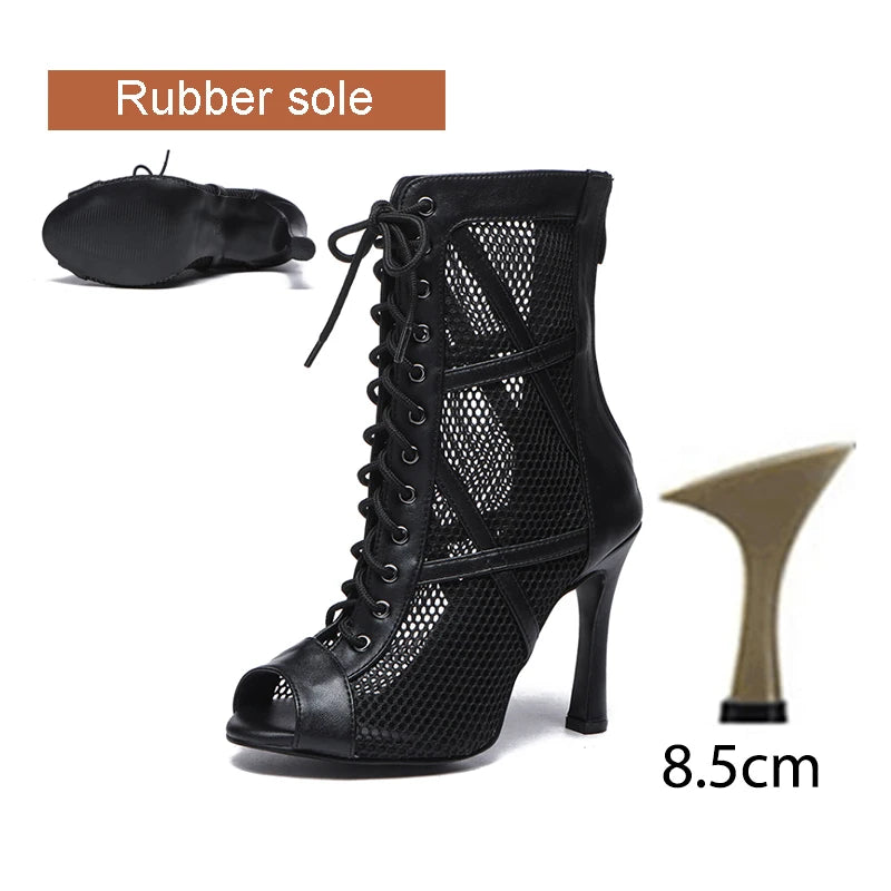 DKZSYIM Zapatos de baile latino para mujer, color rojo y negro, zapatos de jazz de salón de baile, tacones de 5-11 cm para mujer y hombre, para salsa y tango