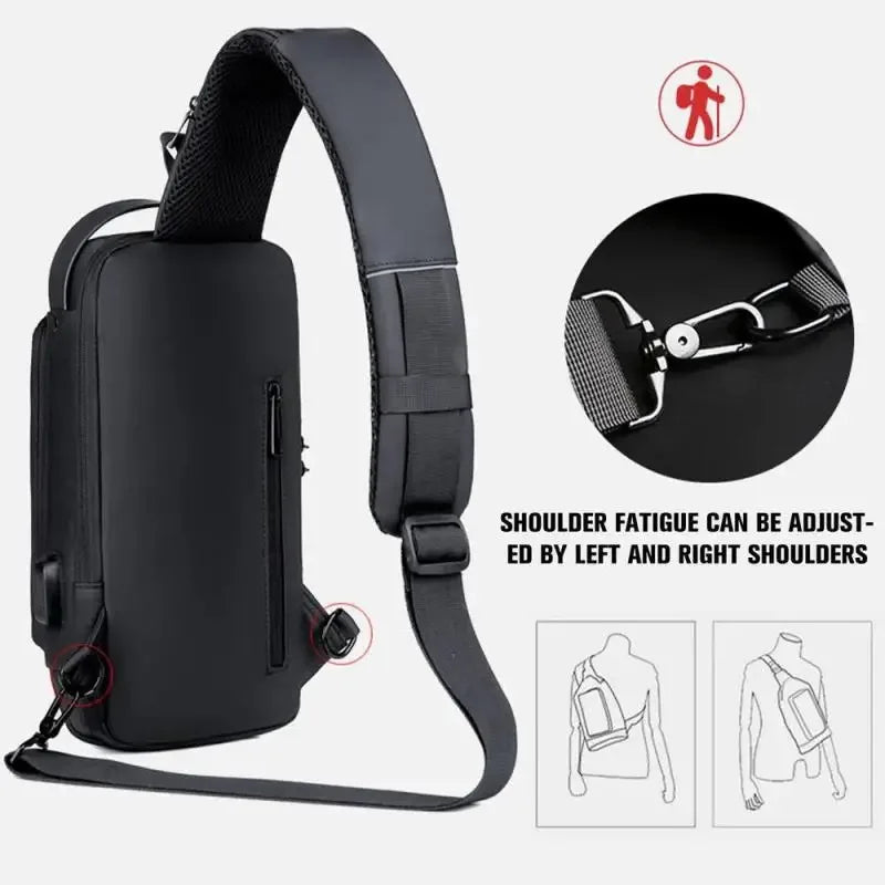 Bolso de pecho antirrobo para hombre: seguro, compacto y listo para cargar con USB