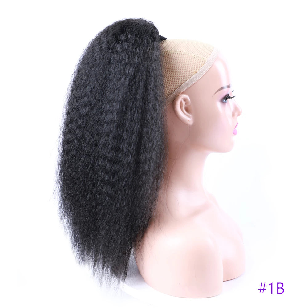 Extensions queue de cheval synthétiques blond doré Afro Puff Cheveux bouclés Produits capillaires Cheveux synthétiques Afro Crépus Queue de cheval Cheveux noirs Queue de cheval