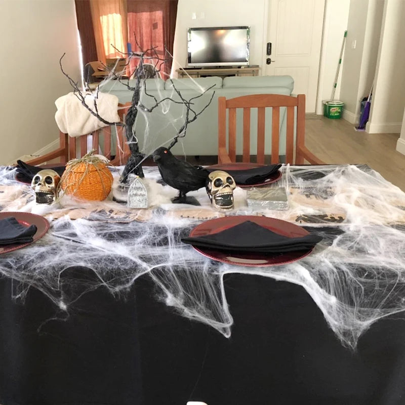 Decoraciones de Halloween Telaraña artificial Telaraña elástica Telaraña de miedo Decoración de Halloween para bar Accesorios de escena de casa embrujada