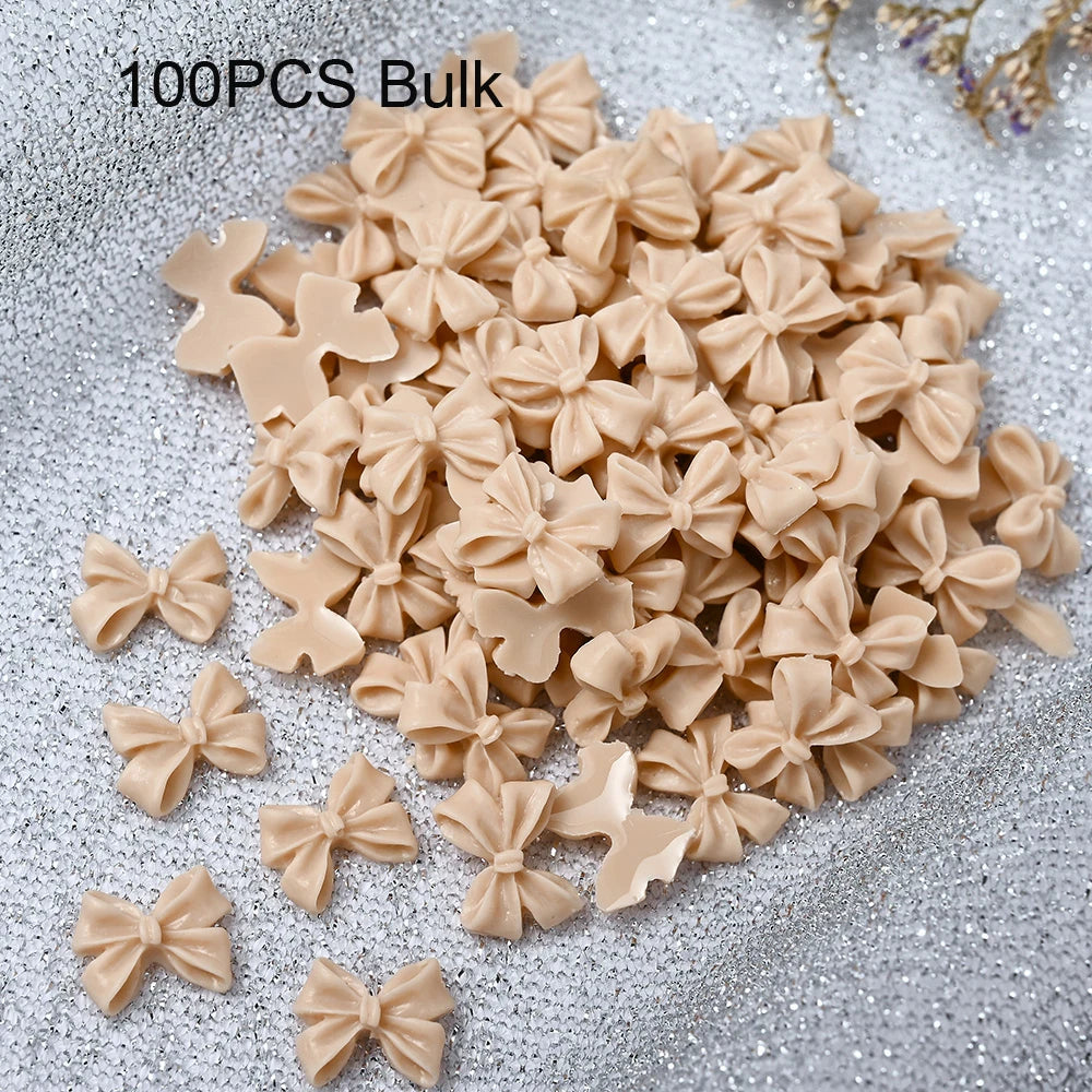 50/100pcs Pink White Kawaii Bow Nail Charm 3D Resin Bowknot Flatback Nail Gems 8*10mm Nail Art rhinestones Jewelries #Bowtie