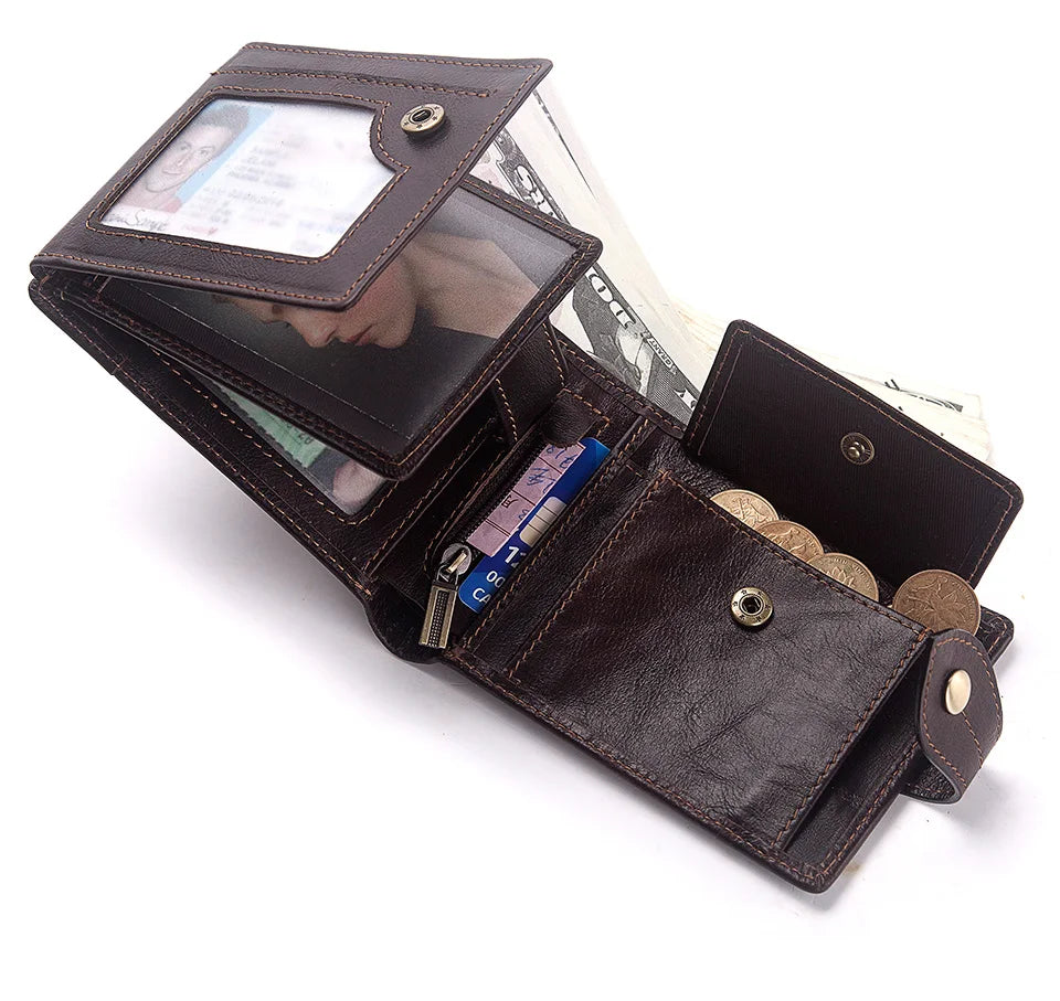 HUMERPAUL Lujosa cartera de cuero 100 % genuino para hombre, delgada, minimalista, duradera, con monedero, bolsillo para monedas, bloqueo de tarjetas de crédito.