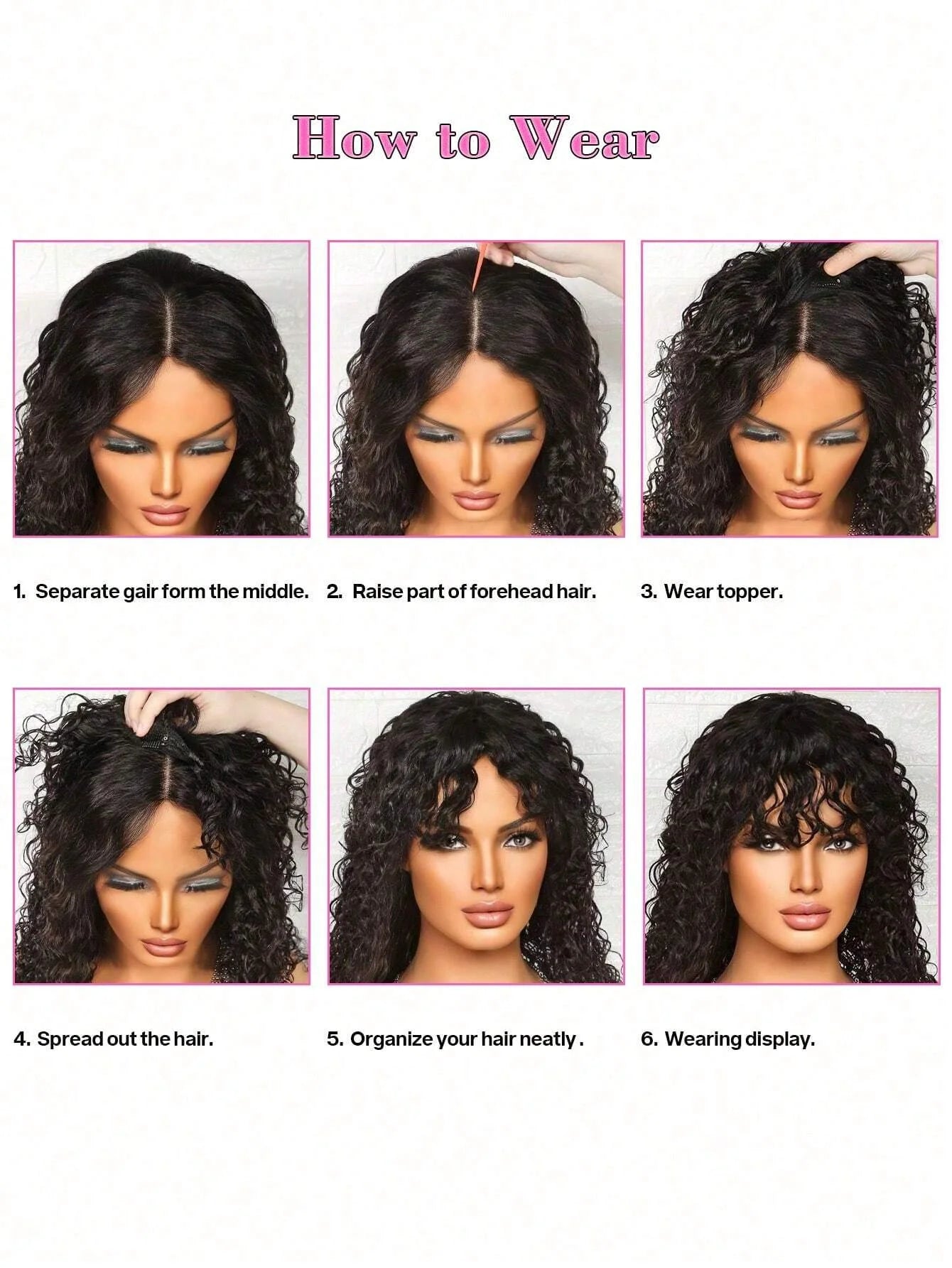 Topper Cheveux Humains Frisés Crépus Noirs Naturels Avec Frange Pour Femmes Aux Cheveux Fins Invisible Partie En T Extensions À Clipser