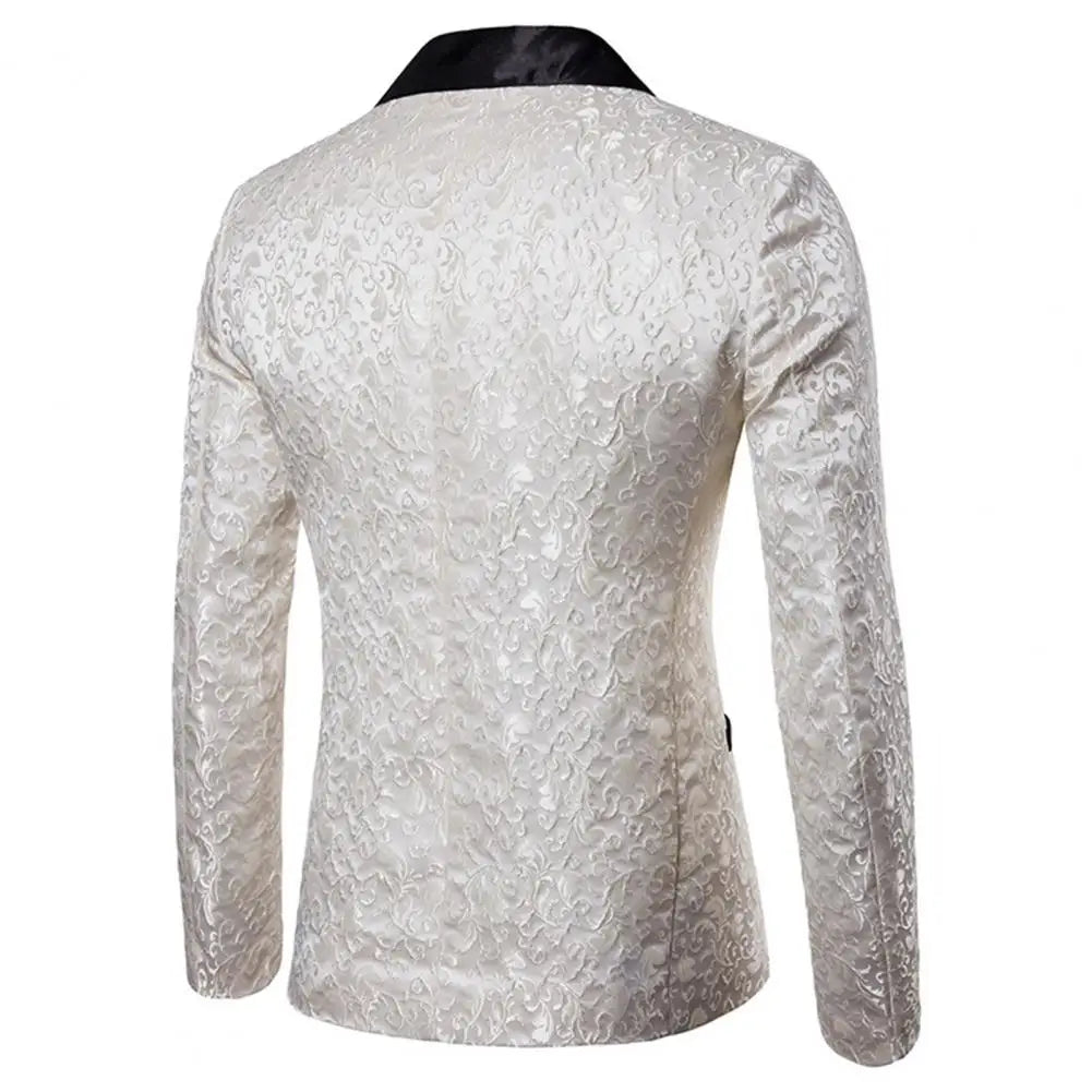 Chaqueta de hombre de lujo con jacquard, un botón, corte ajustado, cuello vuelto, de alta calidad, para bodas y banquetes