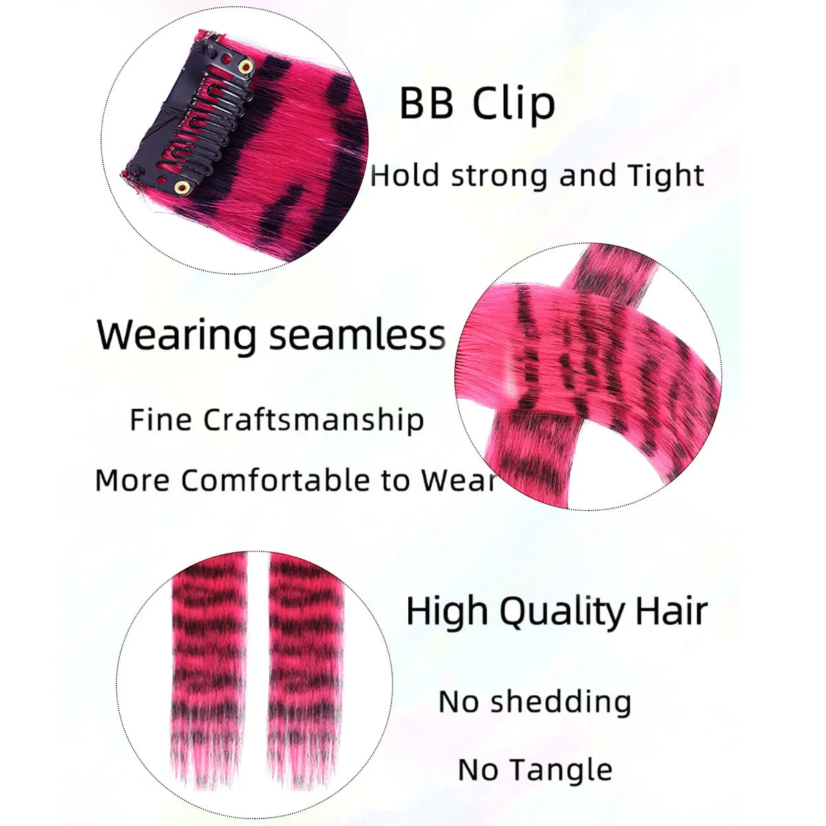 Synthetic One Card Hair Extension Wig Hair Long Straight Clip-in Colored Zebra Line Feather Hair Extensions Fake Hair For Women