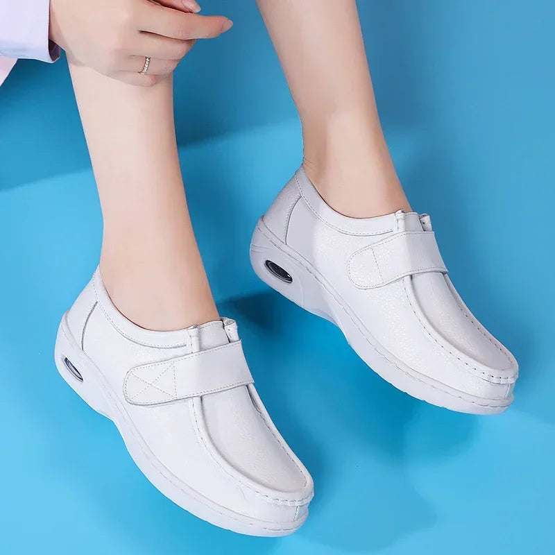 Women Platform Wedges Casual White Shoes Soft Nurse Work Shoes Hollow Out Breathable Comfort Non-slip Nursing Shoes