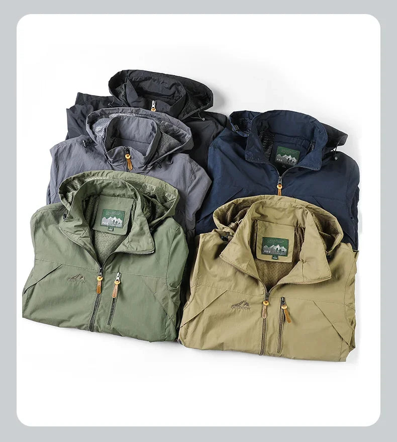 Chaquetas casuales de primavera y otoño para hombre, sección delgada, chaqueta perforada con capucha para hombre, versátil para escalada y ropa de calle