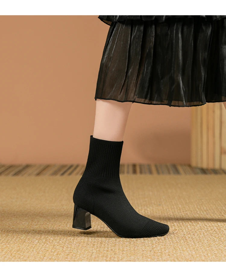 Botas de mujer, nueva moda, punta fina, tejido suave, informales, cómodas (altura del tacón 4.5 cm)