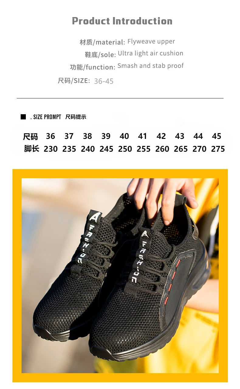 Zapatillas de trabajo con puntera de acero para hombre, zapatos de seguridad a prueba de perforaciones, botas de trabajo, calzado de seguridad indestructible de moda