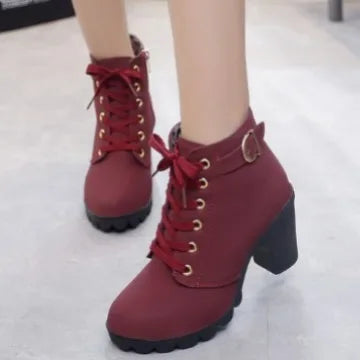 Botines de tacón alto con cordones para mujer – Diseño de plataforma con hebilla de moda