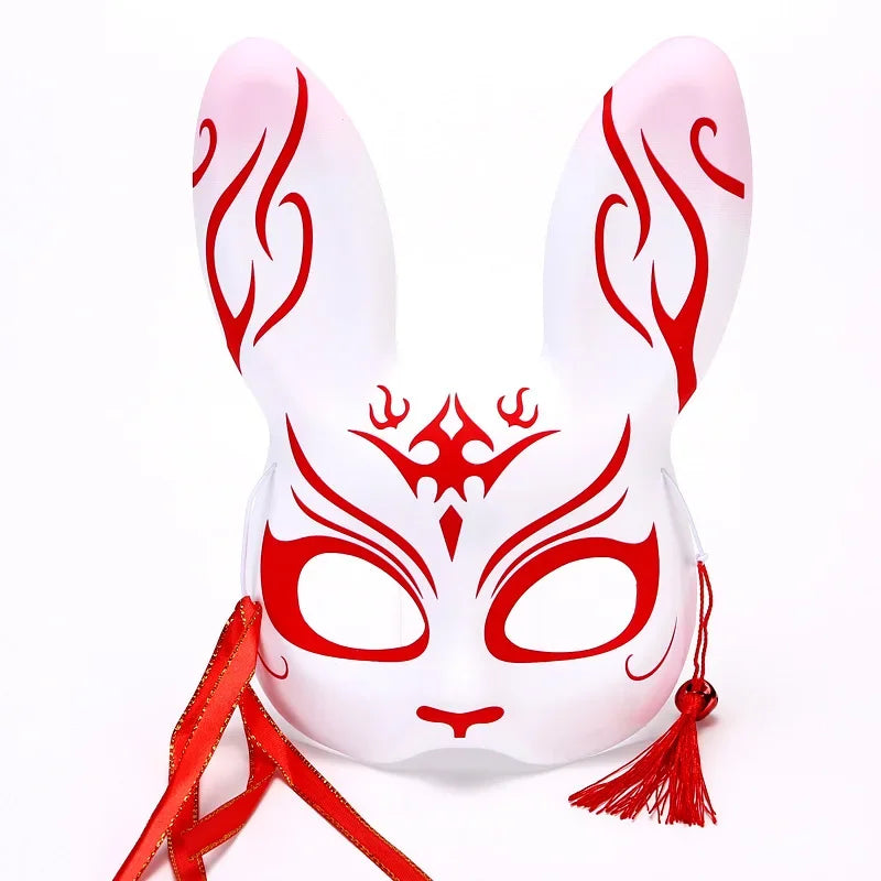 Máscara de conejo de estilo japonés, máscaras de media cara, zorros, conejo, accesorios de cosplay, máscaras de fiesta de disfraces de Halloween, máscara de anime para mujeres y hombres