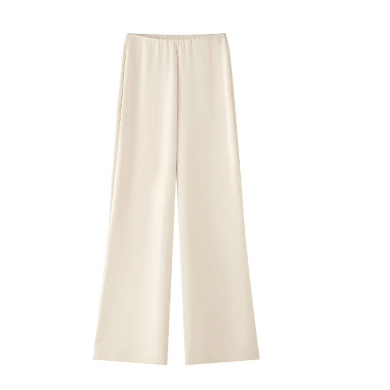 Conjunto de pantalón TRAF de 2 piezas para mujer, pantalones anchos, conjuntos lisos, tops y camisolas sin tirantes, conjunto de dos piezas para mujer, top corto y conjunto de pantalón 088