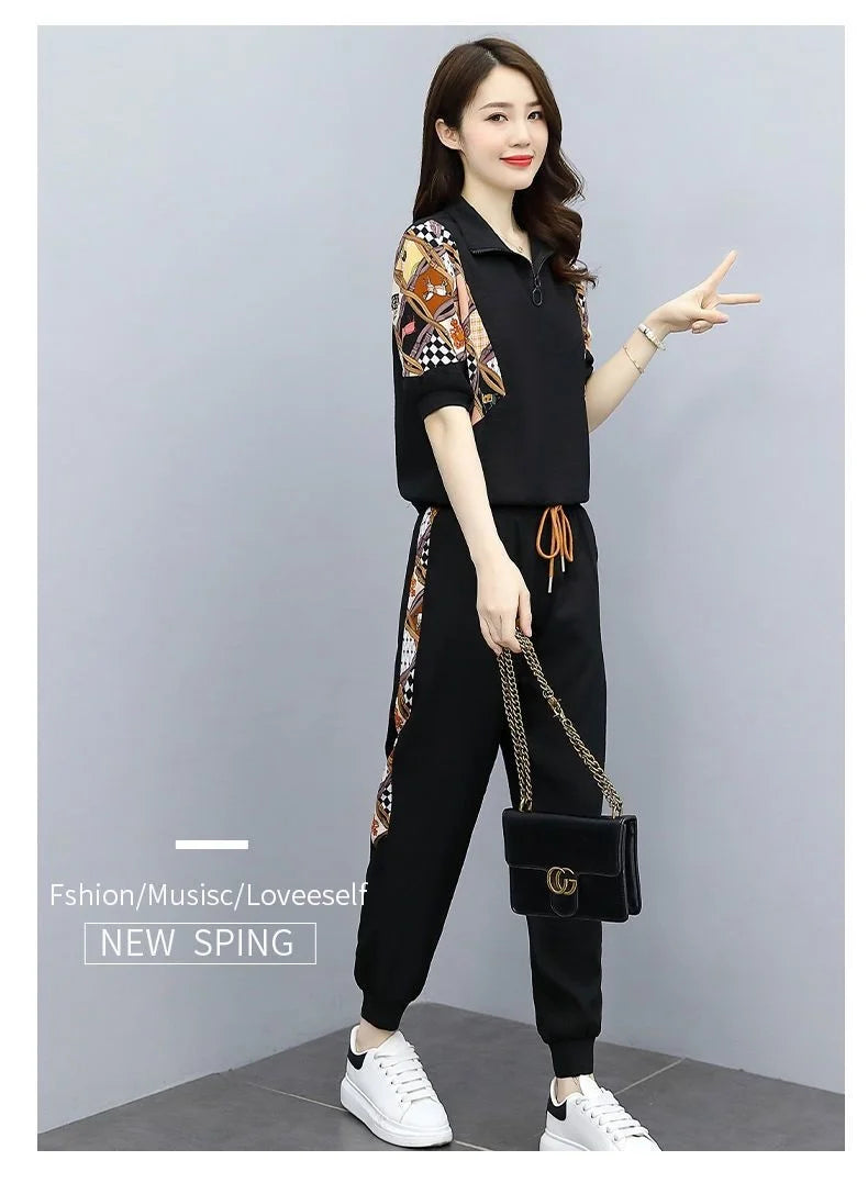 Damemote blyantbuksedress Nye sommerfritidsklær utenlandsk stil Crop Top todelt sett dameleggings treningsdress