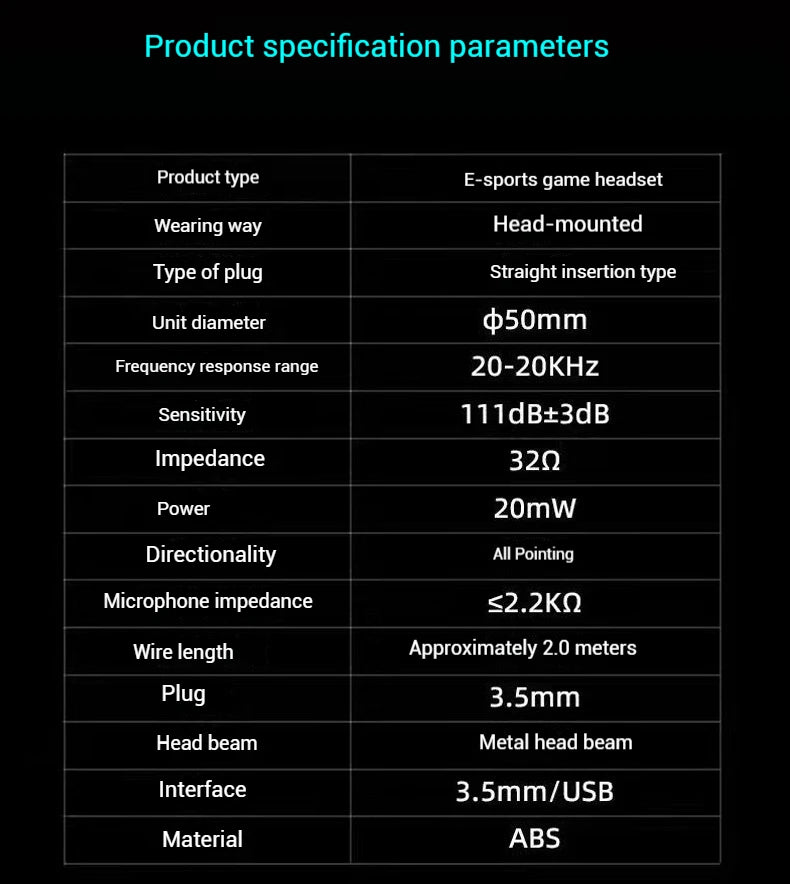 Gaming headset headset computer wired headset with microphone gaming game play listening to the sound of the USB interface