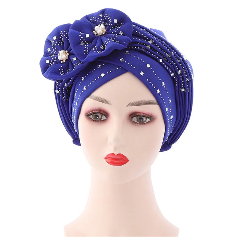 Luxury Diamonds African Autogele Already Made Headtie Female Head Wraps Lady Turnban Cap Wedding Party Headpiece