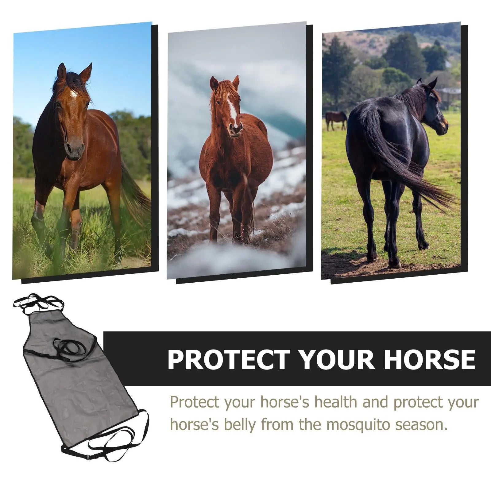 Lot de 2 protections abdominales pour cheval, en maille, anti-mouches, anti-UV, pour adulte, protection abdominale, protection de poitrine, sangle d'épaule réglable