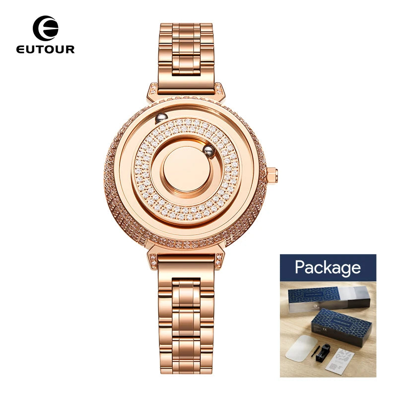 Reloj Magnético EUTOUR para Mujer con Diamantes | Cuarzo Impermeable | Correa de Lujo de Acero Inoxidable | Elegancia del Día a la Noche