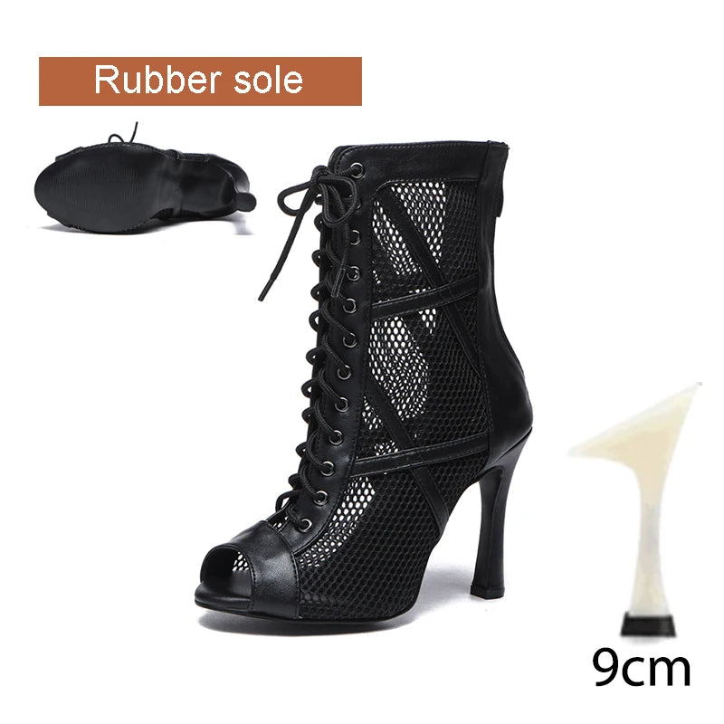 DKZSYIM Zapatos de baile latino para mujer, color rojo y negro, zapatos de jazz de salón de baile, tacones de 5-11 cm para mujer y hombre, para salsa y tango