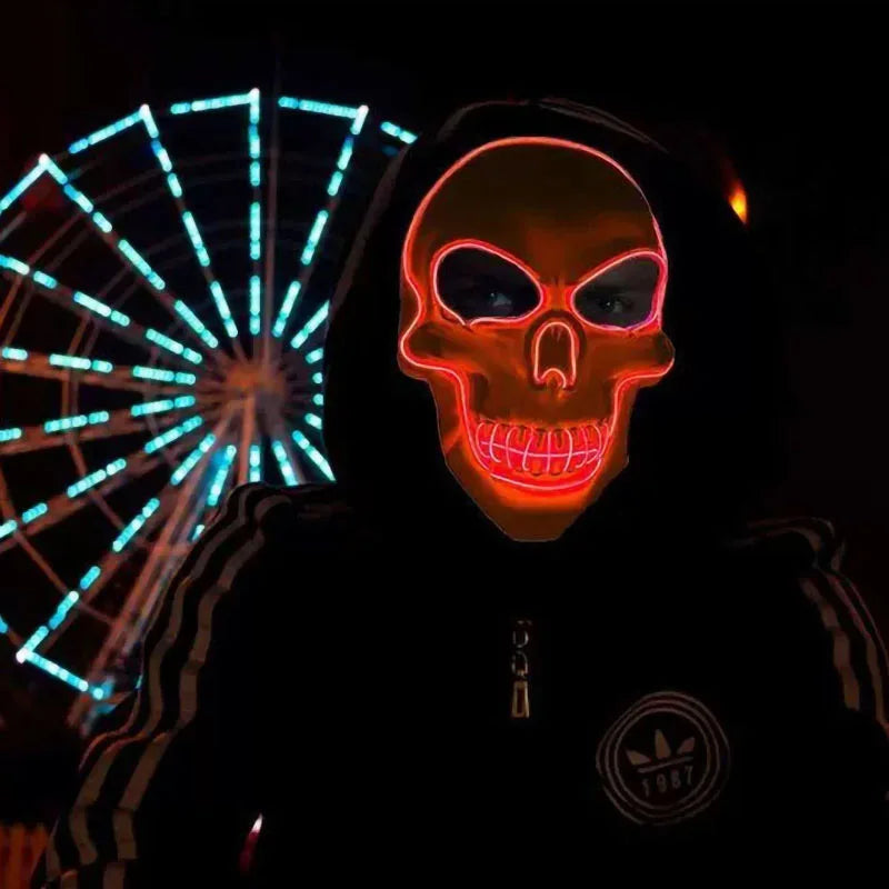 Máscara de calavera de terror de Halloween, máscara de luz fría LED, máscara LED de Halloween, máscara de cosplay, decoración de fiesta de Halloween, máscaras de calavera luminosas