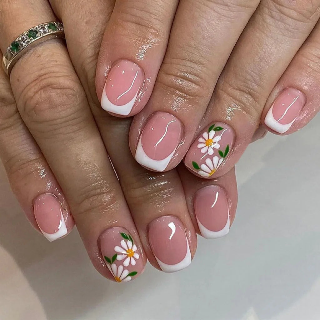 24 Uds uñas postizas de degradado blanco, cortas, cuadradas, bailarina, sencillas, de presión, usables, de color nude, puntas de manicura de cubierta completa