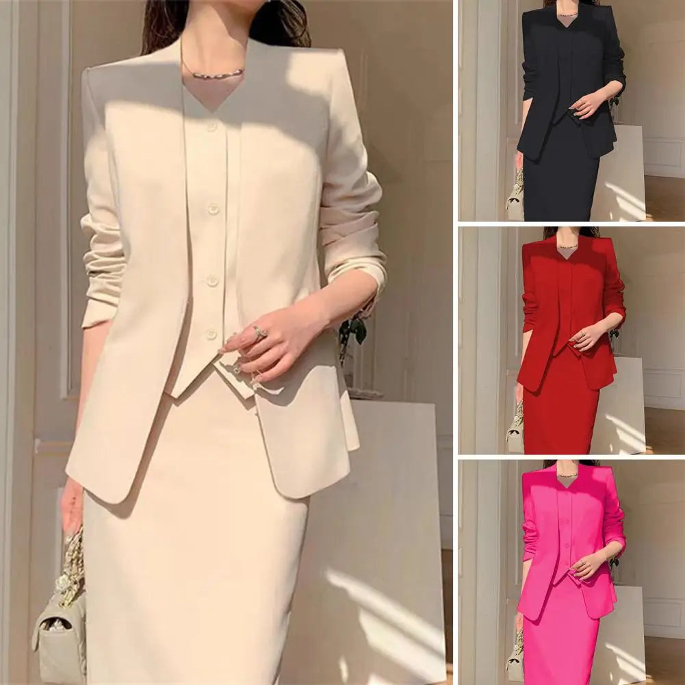 Conjunto de falda y chaqueta de traje para mujer, elegante, de oficina, de negocios, con falda midi, conjunto de falda de cintura alta para mujer que se desplaza al trabajo