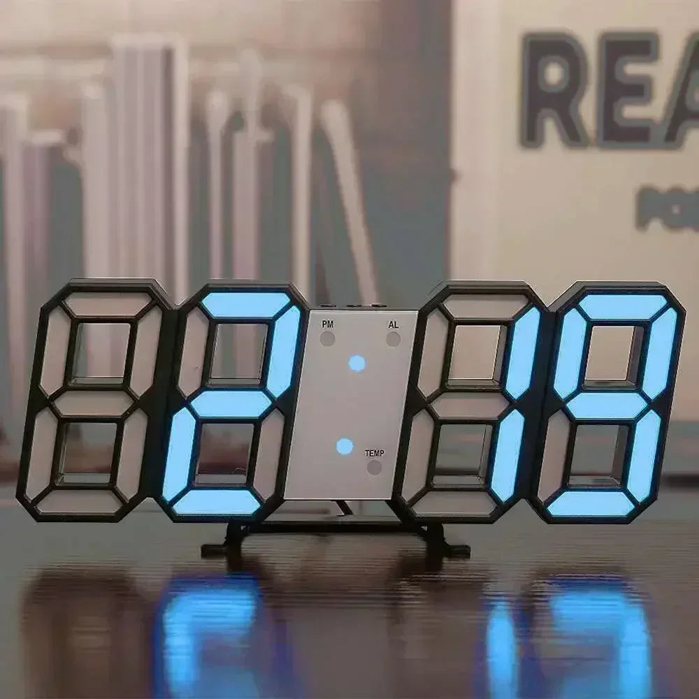 Reloj digital de pared, decoración para dormitorio, relojes electrónicos ajustables, relojes 3D LED para decoración del hogar, reloj con modo nocturno que brilla.