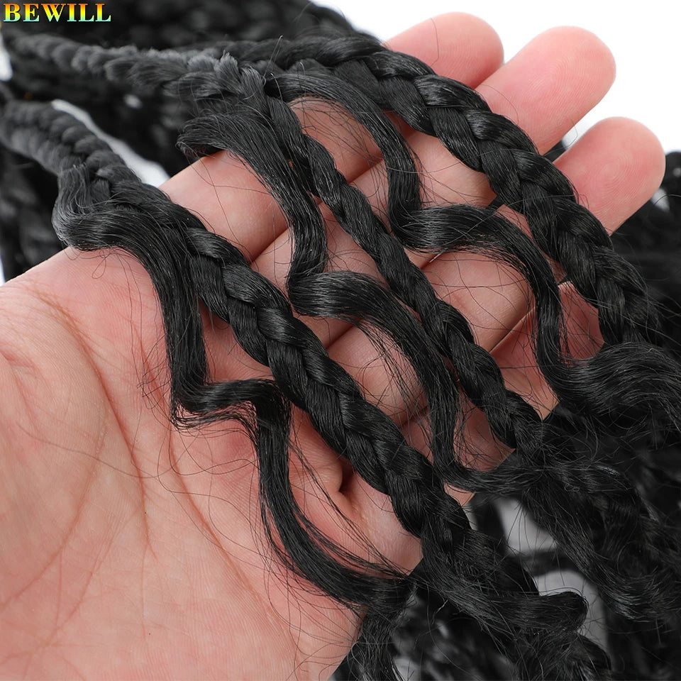 18" Long Boho Braids Extensions Goddess Box Braids Crochet Hair Black Purple Pink Synthetic Braiding Hair Bohemian Hippie Braids