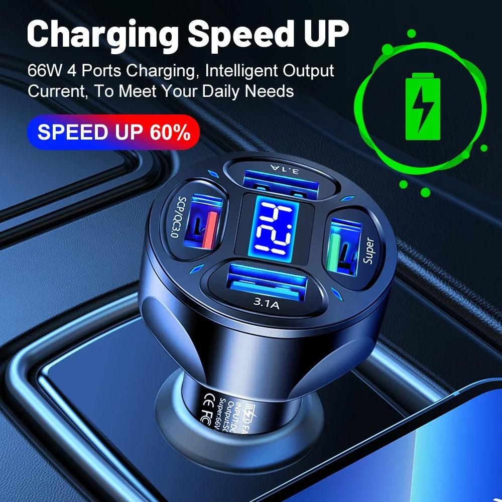 Xiaomi 66W Fast Car Charger – 4-Port USB Quick Charging Adapter