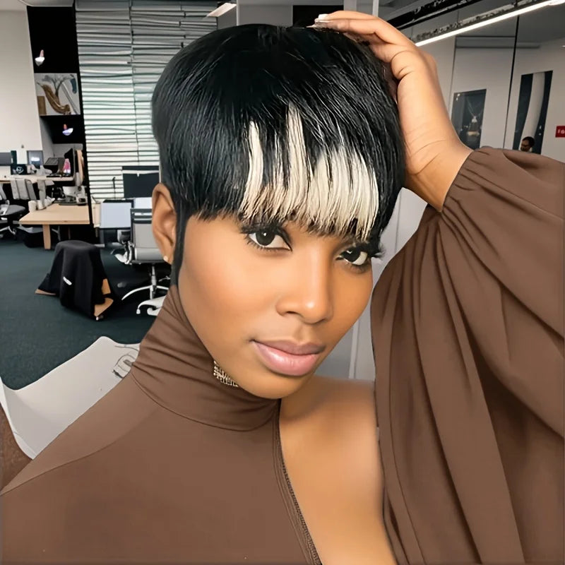 black pixie wig blonde color for women daily party use wig pixie cut wig short straight human hair wig machine made