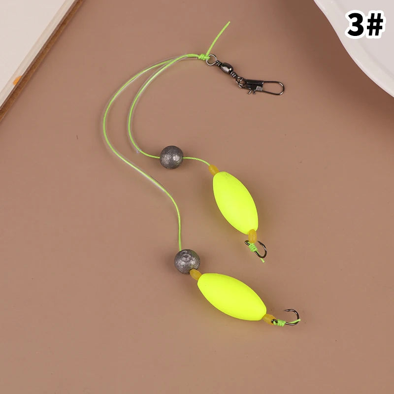 1 unidad de 2 anzuelos, aparejos de pesca con sedal, anzuelo Iseni con rebaba, anzuelo para carpa listo para usar, tamaño 3#-14#, aparejos de pesca para carpa, señuelo de pesca