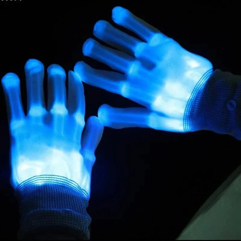 Guantes LED Neon Guantes Brillantes Fiesta de Halloween Accesorios de Luz Guantes Luminosos Parpadeantes de Calavera Suministros para Disfraces de Escenario
