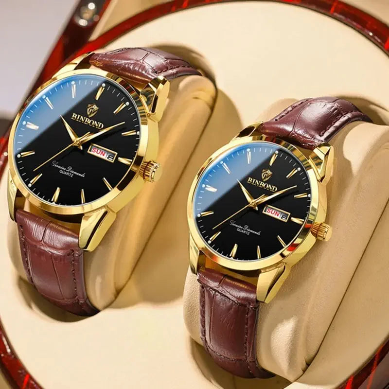 Hombre Reloj Superior Marca de Lujo Reloj de Pareja para Mujer Hombre Reloj Impermeable Calendario Masculino Relojes de Pulsera de Cuarzo Correa de Cuero Señoras