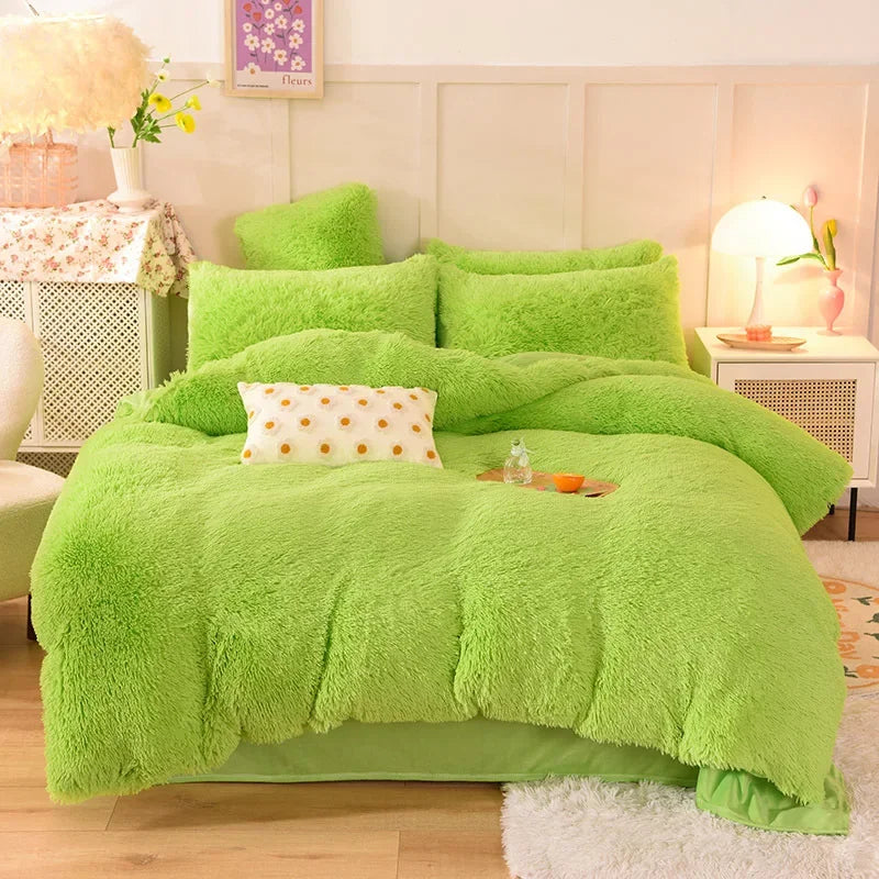 Juego de funda nórdica de felpa de lujo de 3/4 piezas – Ropa de cama cómoda y suave, perfecta para el confort del dormitorio, ideal para habitaciones de invitados y estética de dormitorios universitarios.