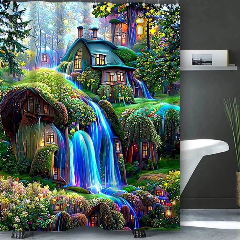 Dream view Cottage Bathing Curtain Bathroom Shower Curtain Waterproof With 12 Hooks Home Deco Free Ship