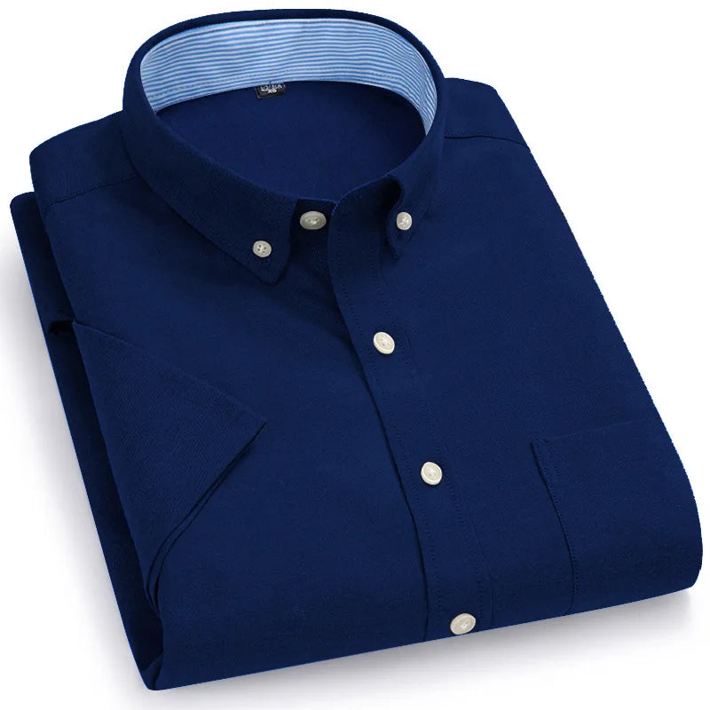 Herreskjorte med korte ermer, sommerlig casual, Oxford-stoff, ensfarget, enkel, trendy, komfortabel og av høy kvalitet, gatestil