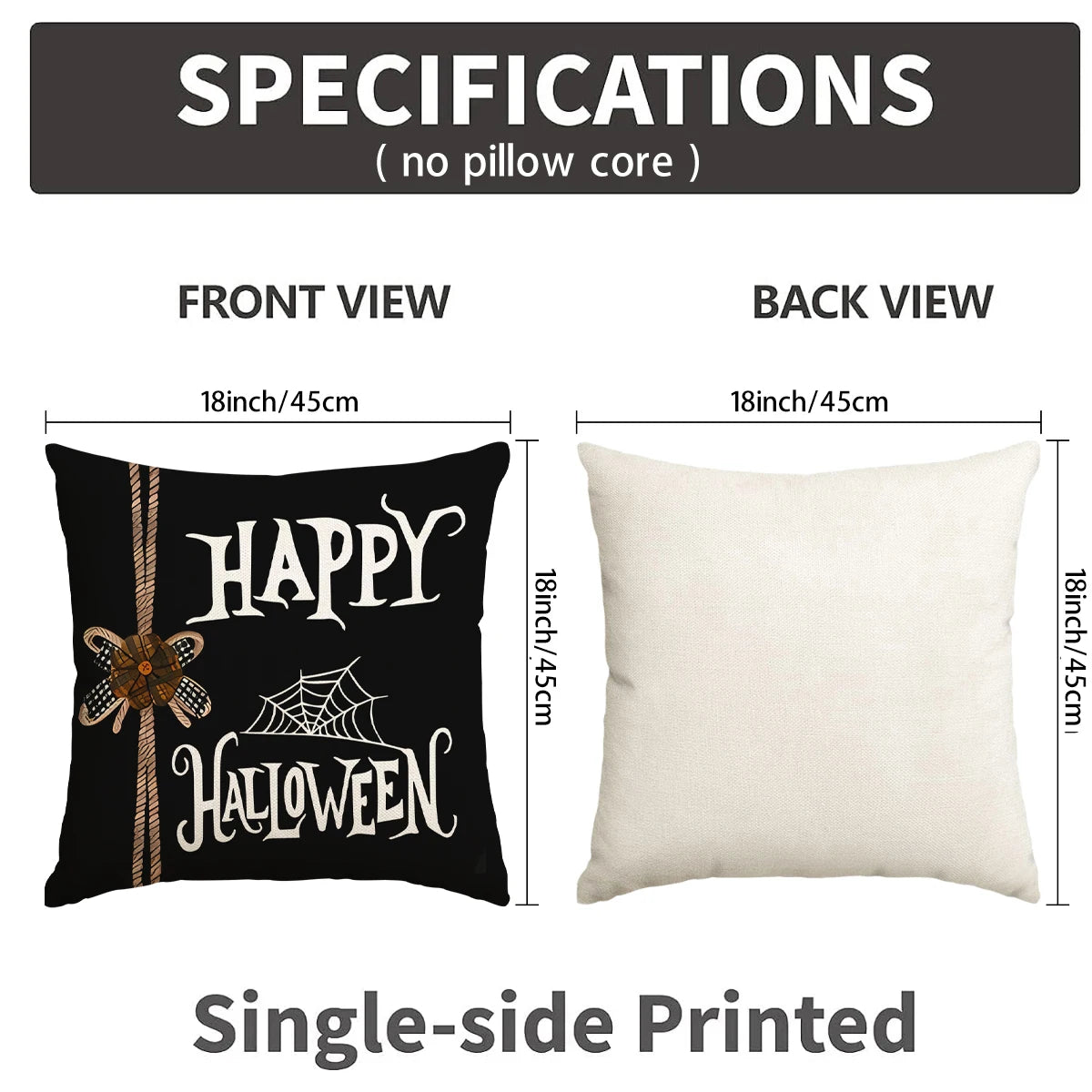 1/4 stk. Halloween putetrekk, Halloween sløyfe spøkelse gresskar putetrekk, dekorativt sofatrekk, stue, soverom putetrekk