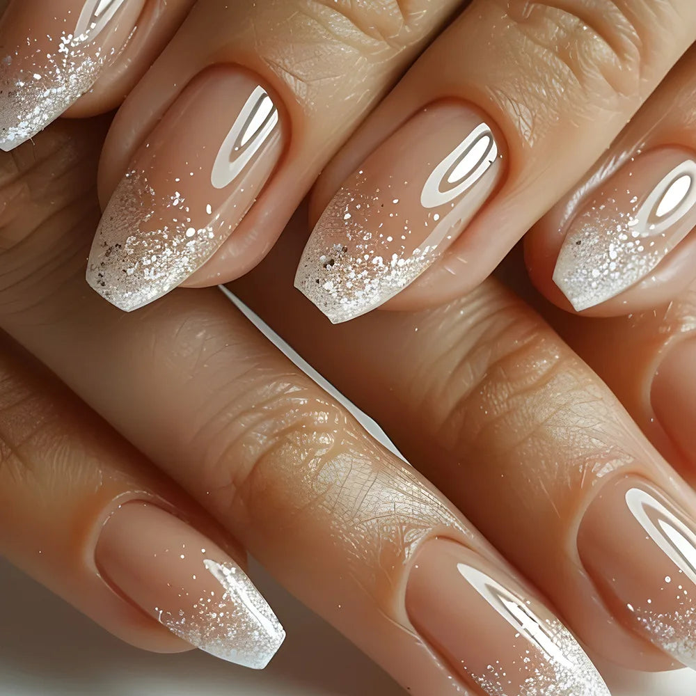 24 Uds uñas postizas de degradado blanco, cortas, cuadradas, bailarina, sencillas, de presión, usables, de color nude, puntas de manicura de cubierta completa