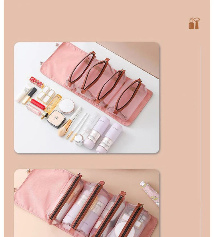Bolsas de maquillaje desmontables, 4 piezas en 1, neceser portátil de viaje plegable y separable, organizador de almacenamiento de artículos de tocador, bolsa de maquillaje nueva