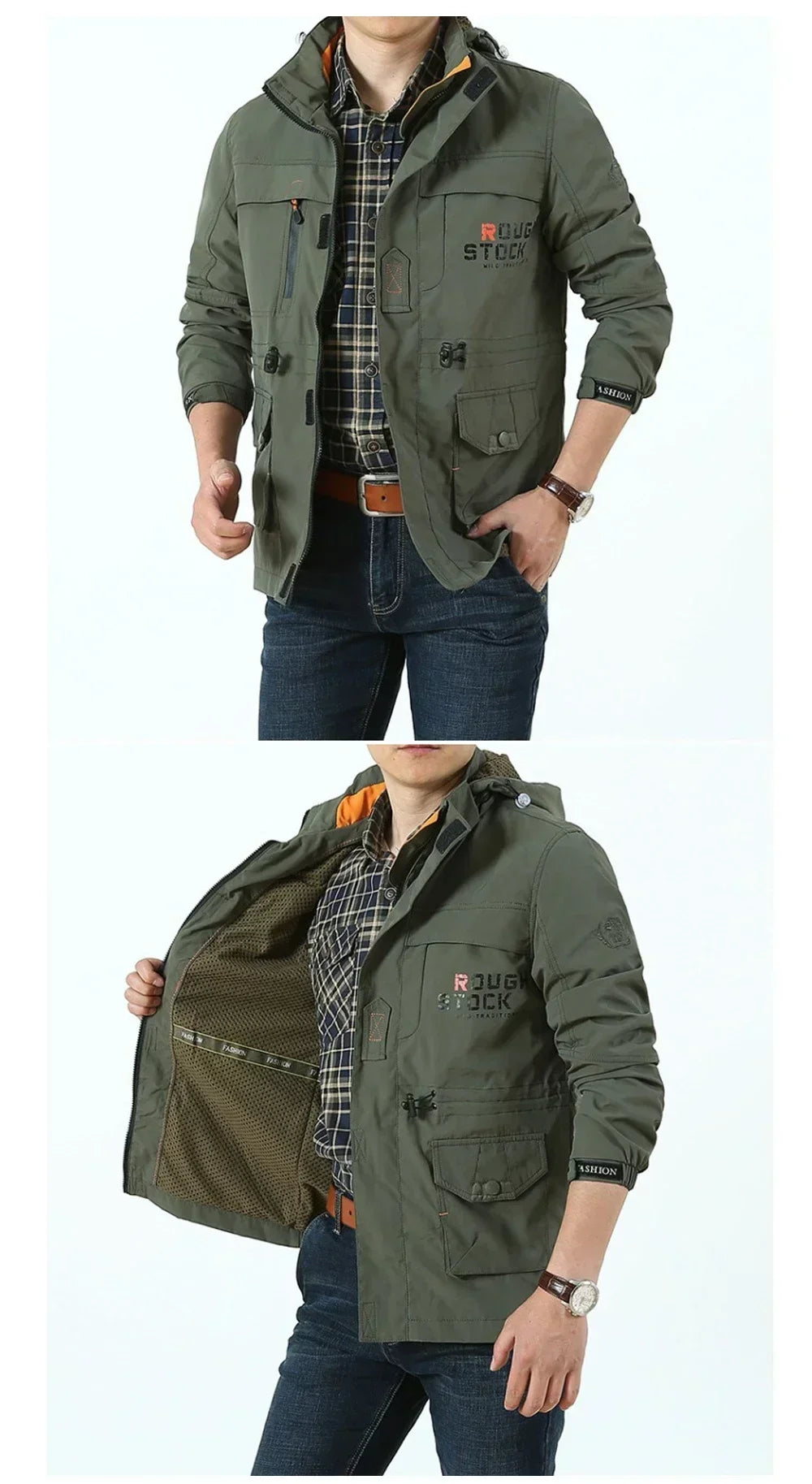 Ropa Hombre primavera otoño Chaquetas Casual Abrigos Senderismo Cortavientos Chaquetas con Capucha Moda Militar Cargo Bomber Chaquetas de Hombre