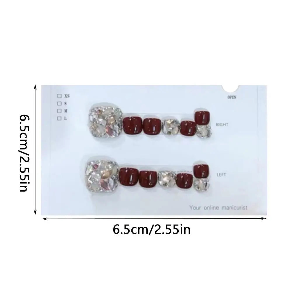 Toenails Glitter Glitter Press On Toe Nails Manicure Art Glossy Fake Toe Nails 14Pcs Sparkling Cat's Eye Toenail Girls Nail Art