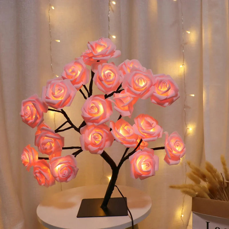 LED-rosenblomstbordlampe USB-juletrelys nattlys hjem fest bryllup soverom dekorasjon morsdagsgave