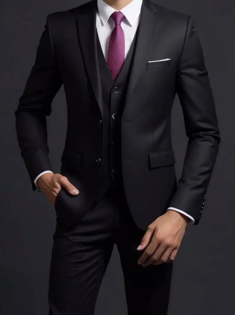 Traje (blazer + chaleco + pantalón) de hombre, elegante, de negocios, estilo británico, color liso, para banquete, anfitrión o boda, informal