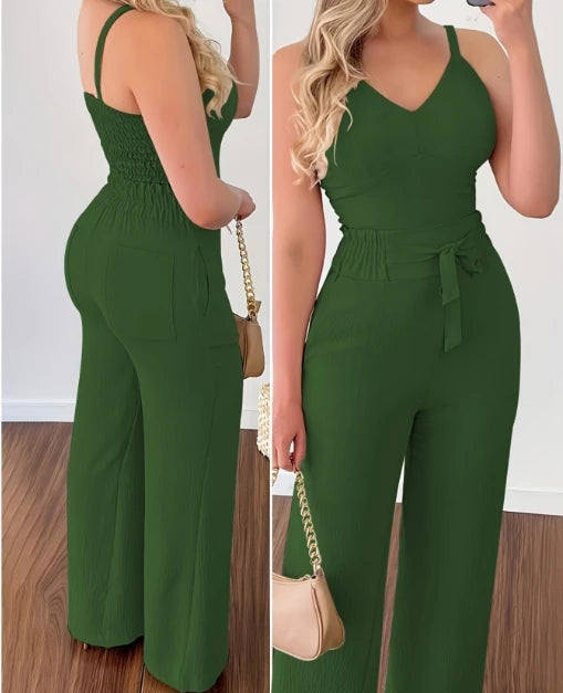 Conjuntos de dos piezas para mujer, trajes de verano 2024, top fruncido y pantalón casual de cintura alta, trajes de mujer con temperamento