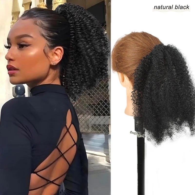 Rubber Band Ponytail Extended 10 inches Short African Curly Ponytail African Women Fluffy Ponytail Synthetic Wig for Daily use