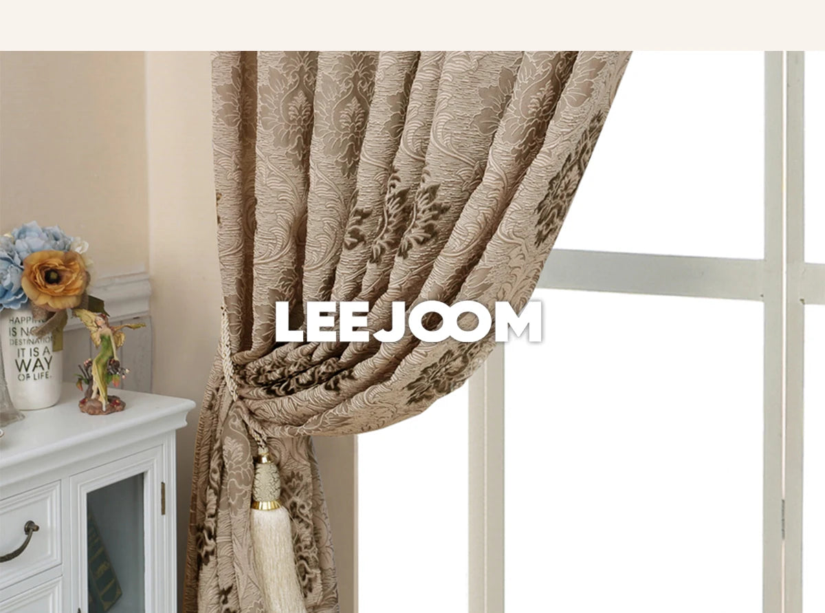 1PC Cortina Jacquard Estilo Europeo Gris para Ventanas, Cortinas Opacas de 20-40% para Dormitorio, Sala de Estar, Decoración del Hogar