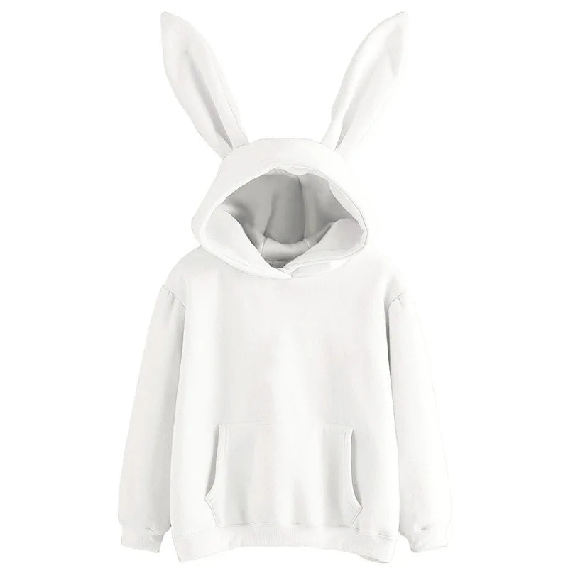 Autumn Winter Women Hoodies Kawaii Rabbit Ears Fashion Hoody Casual Loose Solid Color Warm Sweatshirt Hoodies For Women