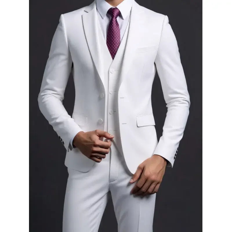 Traje (blazer + chaleco + pantalón) de hombre, elegante, de negocios, estilo británico, color liso, para banquete, anfitrión o boda, informal