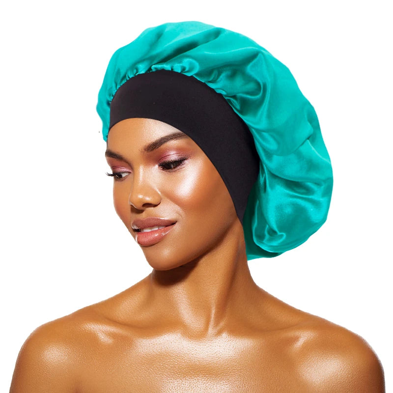 Gorros de satén lisos para mujer, con ala ancha, para dormir, bañarse, gorro unisex, con banda elástica, para el cuidado del cabello